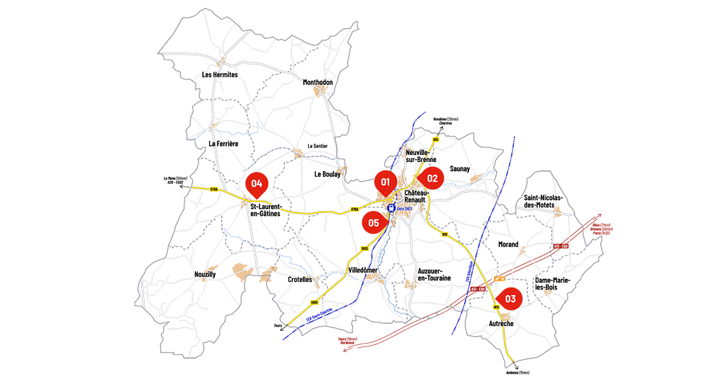 Carte des parcs industriels en Castelrenaudais