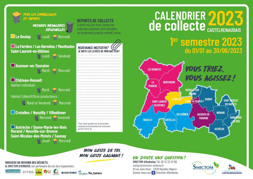 Calendrier de collecte 2023 des ordures ménagères - Communauté de Communes du Castelrenaudais